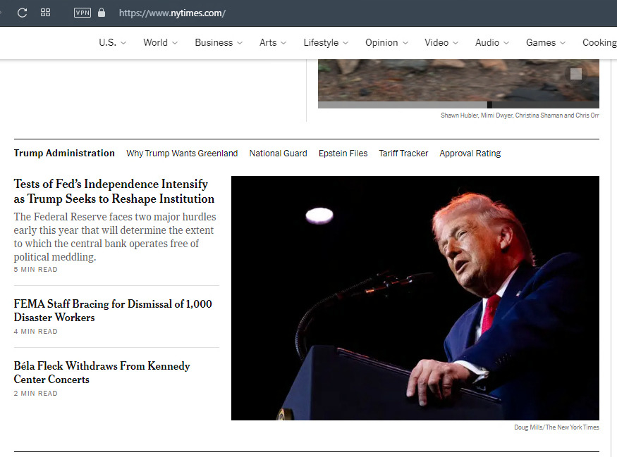 screen capture of multiple ny times headlines indicting trump